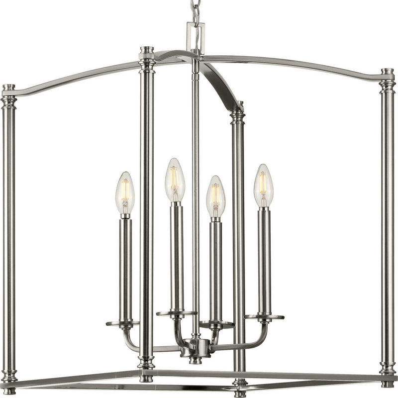 Progress Lighting P500240-009 Four Light Foyer Pendant, Brushed Nickel