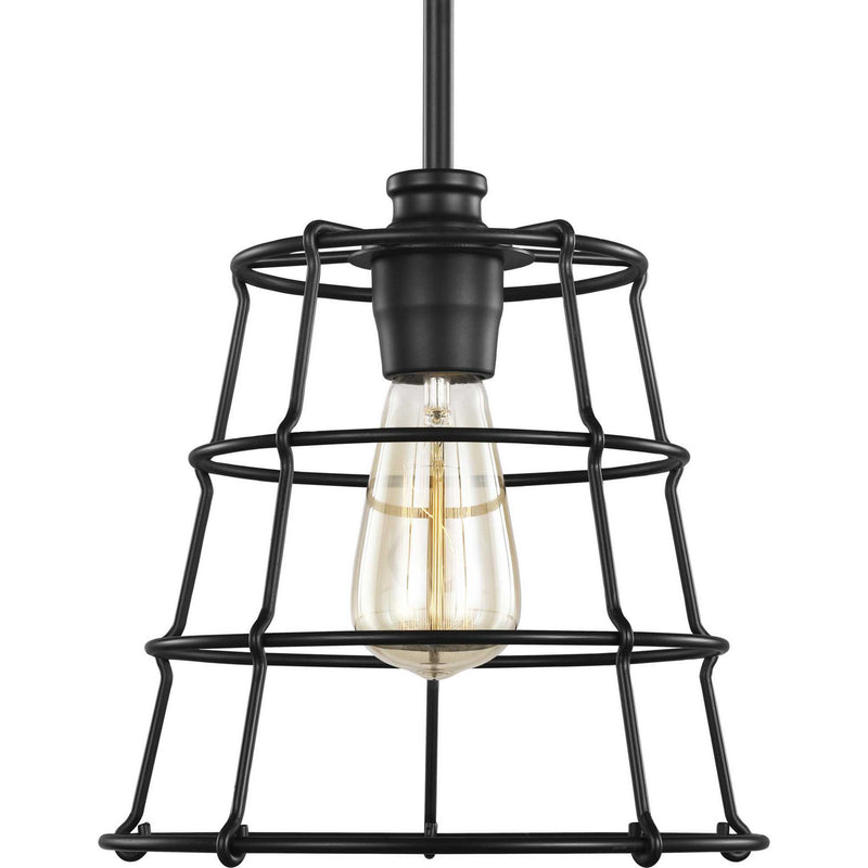 Progress Lighting P500281-031 One Light Mini Pendant, Black