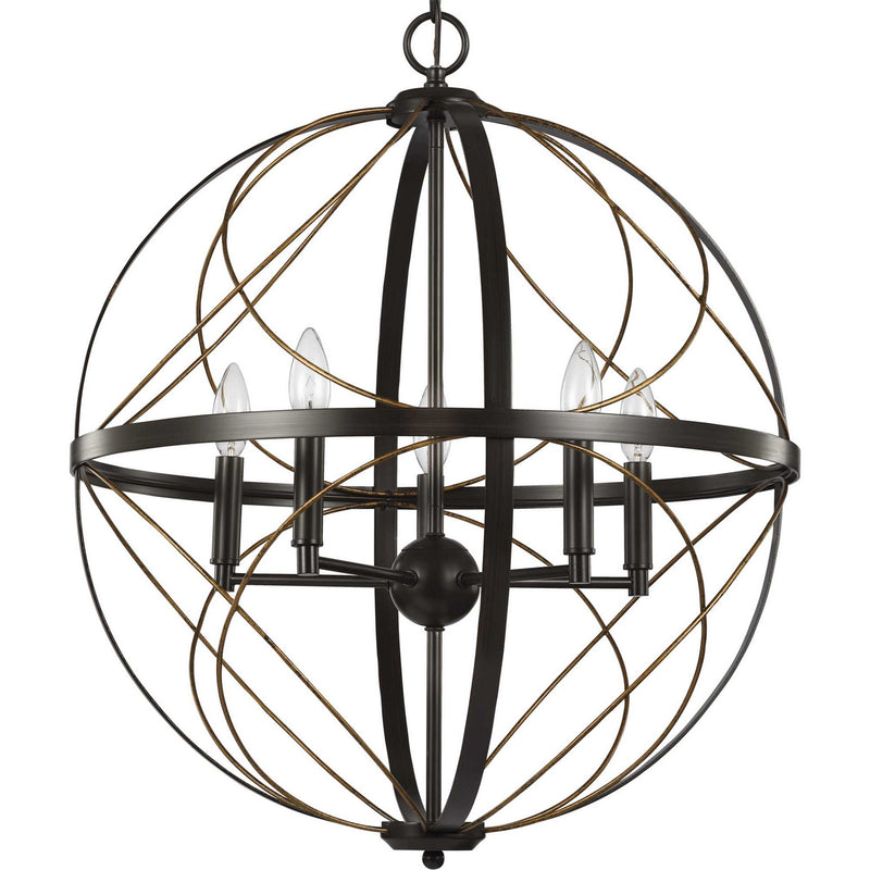 Progress Lighting P500287-020 Five Light Pendant, Antique Bronze