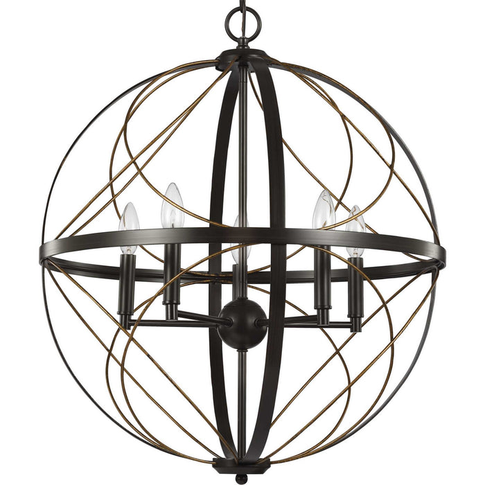 Progress Lighting P500287-020 Five Light Pendant, Antique Bronze