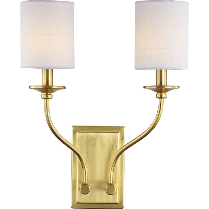 Progress Lighting P710019-012 Two Light Wall Sconce, Satin Brass