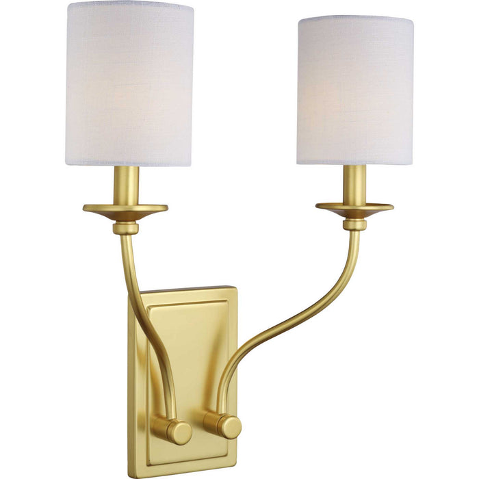 Progress Lighting P710019-012 Two Light Wall Sconce, Satin Brass