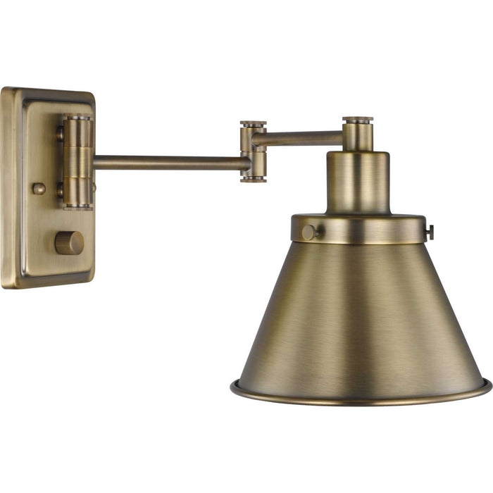 Progress Lighting P710085-163 One Light Swing Arm Wall Lamp, Vintage Brass