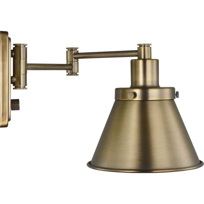 Progress Lighting P710085-163 One Light Swing Arm Wall Lamp, Vintage Brass