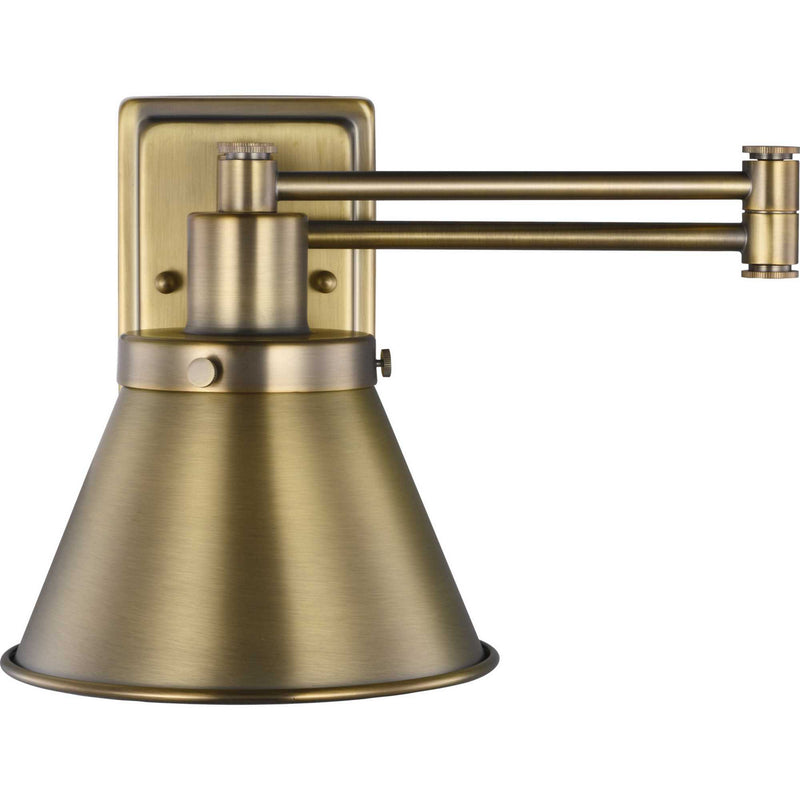 Progress Lighting P710085-163 One Light Swing Arm Wall Lamp, Vintage Brass