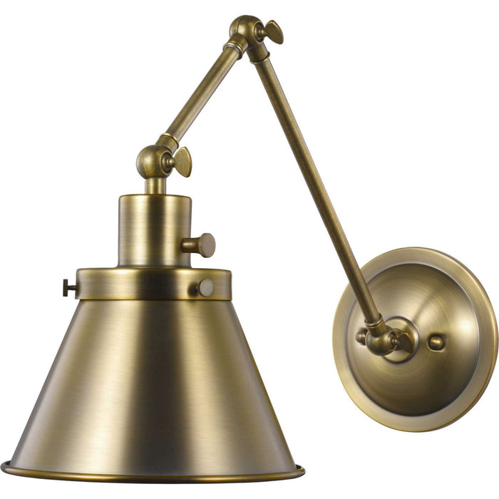 Progress Lighting P710095-163 One Light Swing Arm Wall Lamp, Vintage Brass