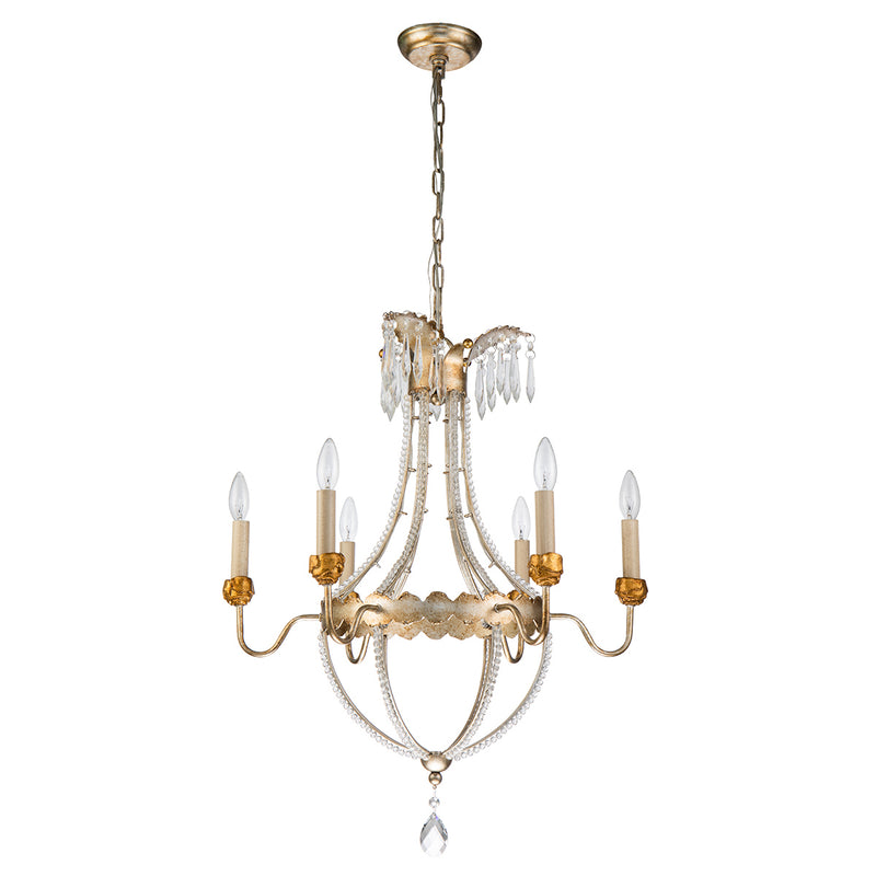 Lucas + McKearn CH1035-6 Six Light Chandelier, Distressed Silver/Gold