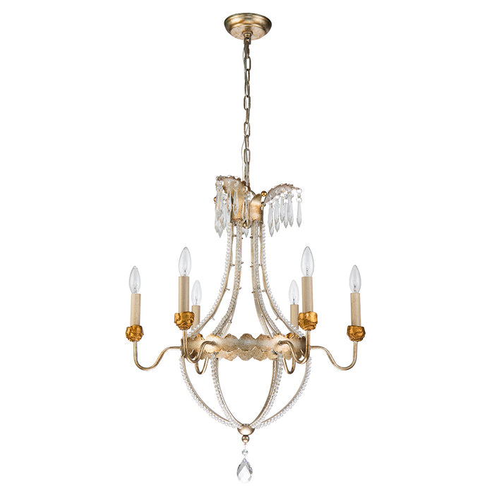 Lucas + McKearn CH1035-6 Six Light Chandelier, Distressed Silver/Gold