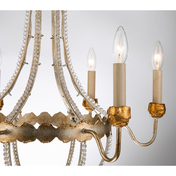 Lucas + McKearn CH1035-6 Six Light Chandelier, Distressed Silver/Gold