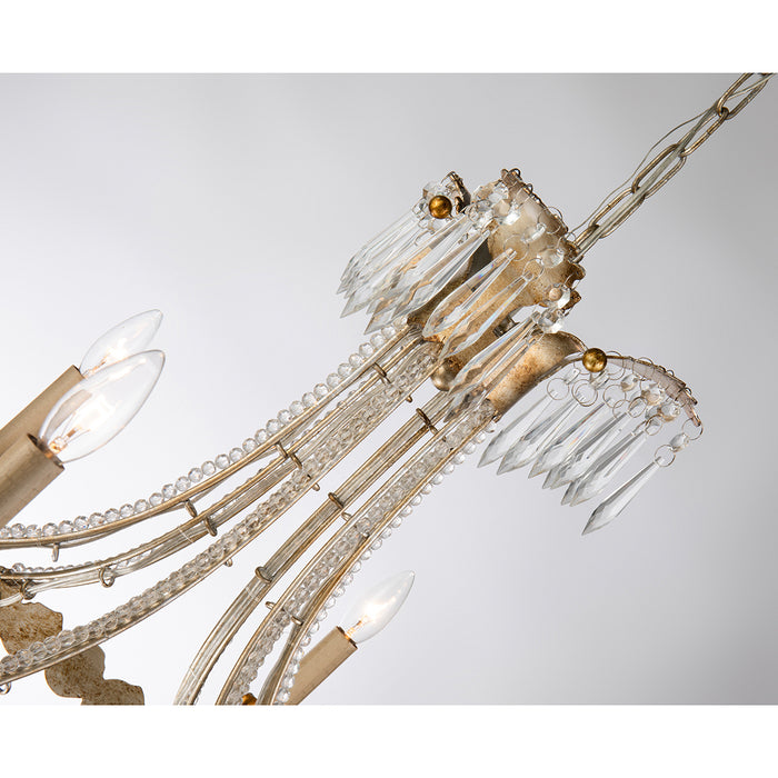 Lucas + McKearn CH1035-6 Six Light Chandelier, Distressed Silver/Gold