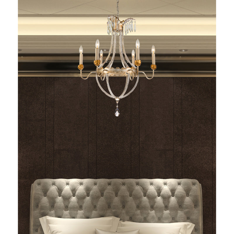 Lucas + McKearn CH1035-6 Six Light Chandelier, Distressed Silver/Gold