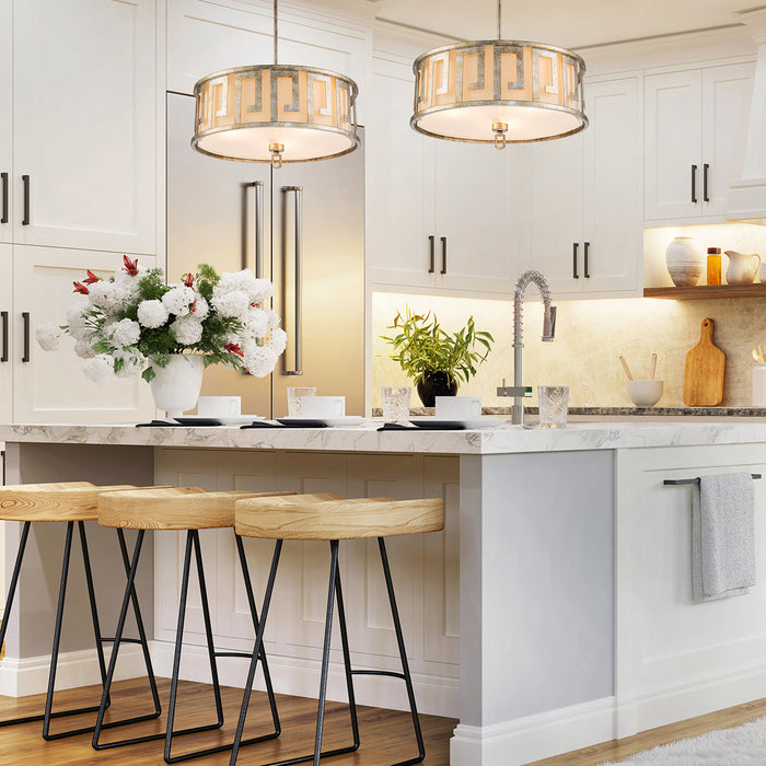Lucas + McKearn GN/Lemuria/P/L-S Three Light Island Pendant/Semi Flush, Antique Silver