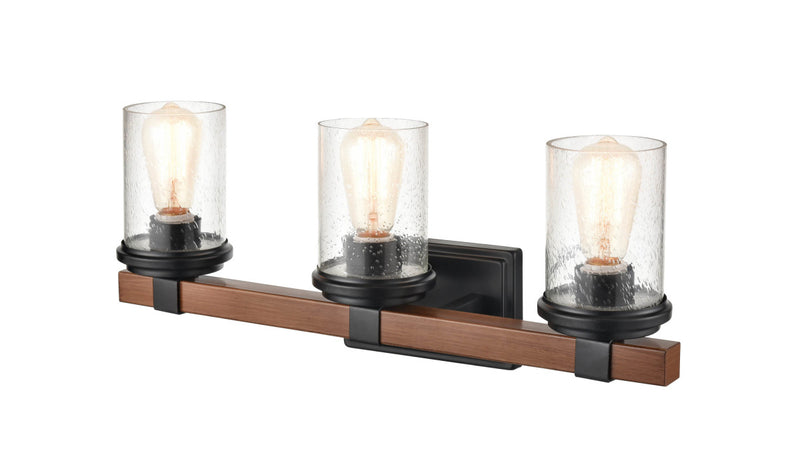 Millennium 3803-MB/WG Three Light Vanity, Matte Black/Wood Grain