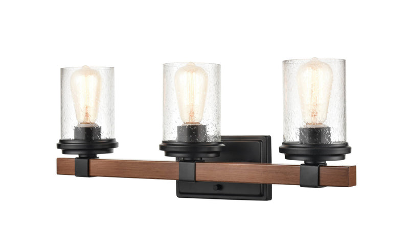 Millennium 3803-MB/WG Three Light Vanity, Matte Black/Wood Grain