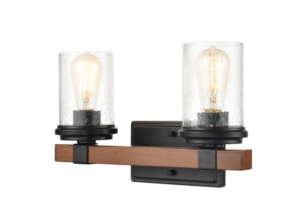 Millennium 3802-MB/WG Two Light Vanity, Matte Black/Wood Grain