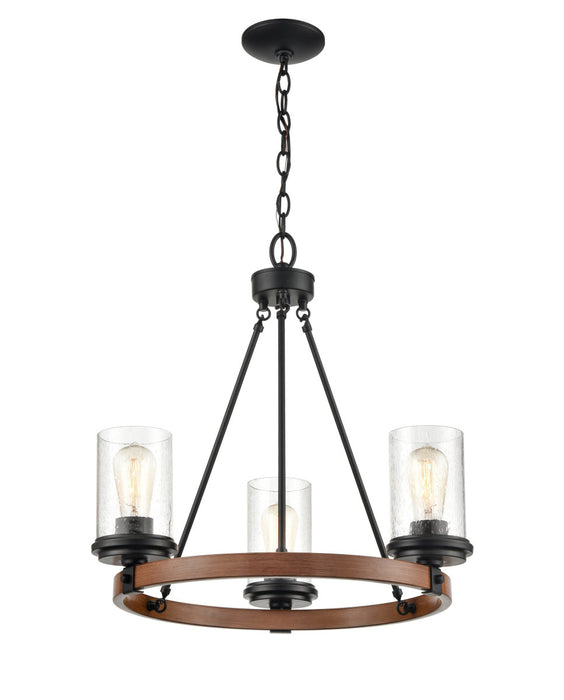 Millennium 3823-MB/WG Three Light Chandelier, Matte Black/Wood Grain
