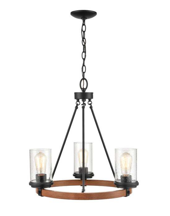 Millennium 3823-MB/WG Three Light Chandelier, Matte Black/Wood Grain