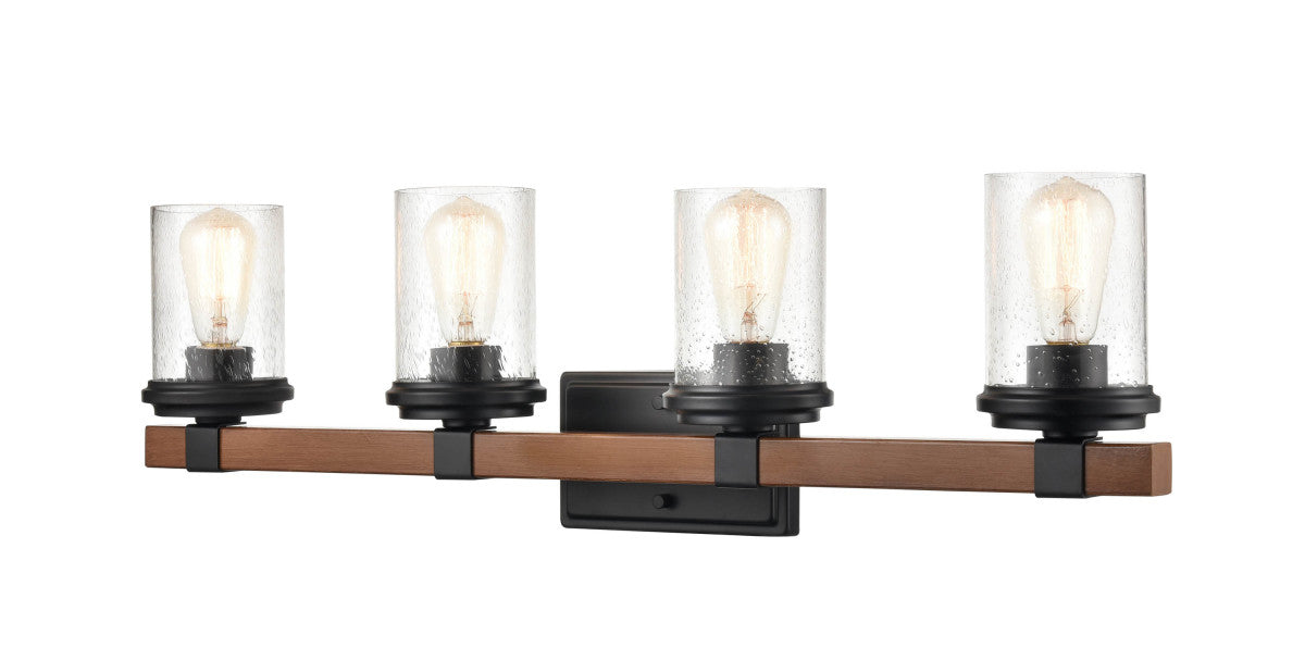 Millennium 3804-MB/WG Four Light Vanity, Matte Black/Wood Grain