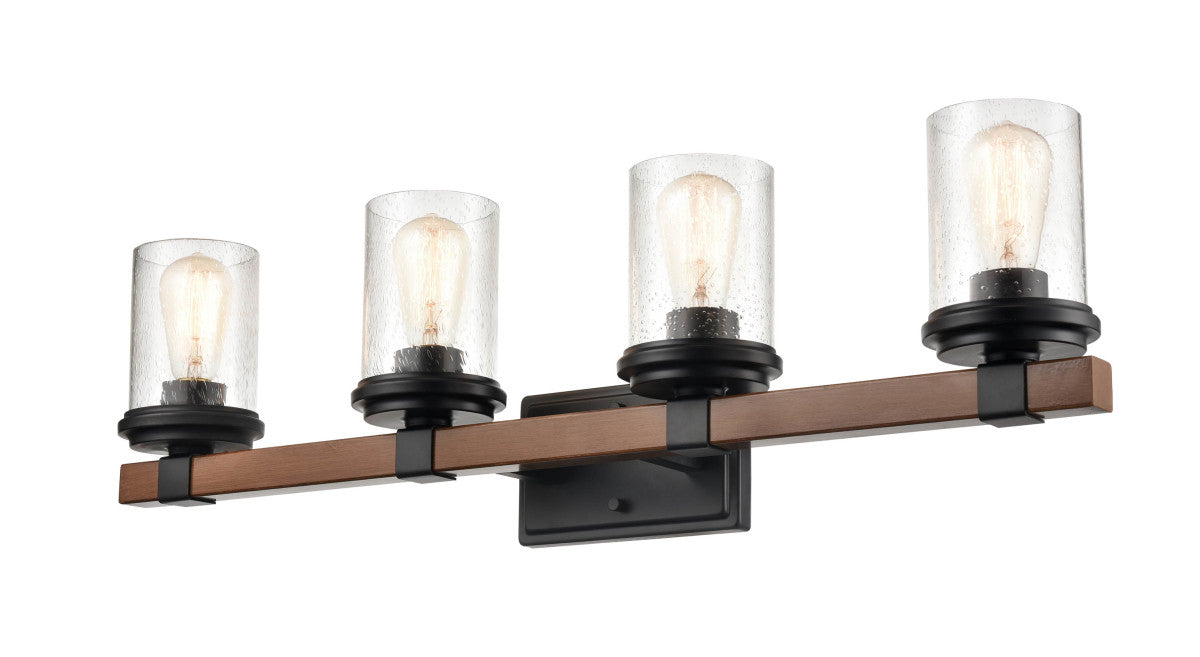 Millennium 3804-MB/WG Four Light Vanity, Matte Black/Wood Grain