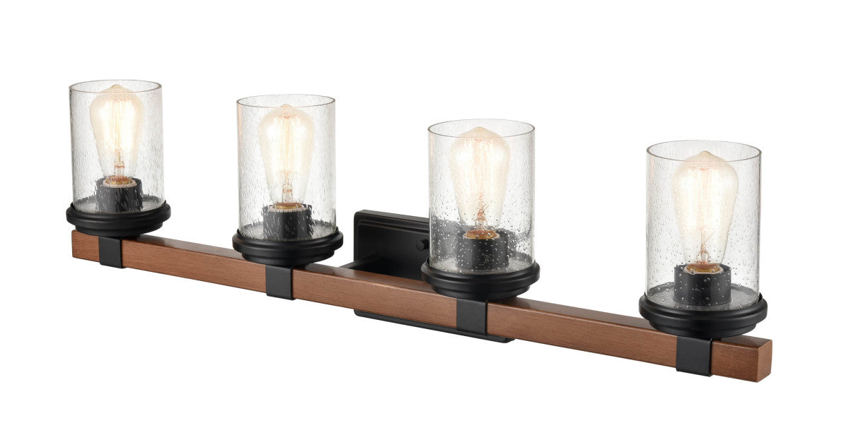 Millennium 3804-MB/WG Four Light Vanity, Matte Black/Wood Grain
