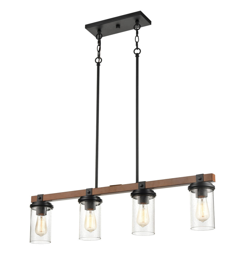Millennium 3824-MB/WG Four Light Island Pendant, Matte Black/Wood Grain