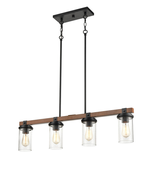 Millennium 3824-MB/WG Four Light Island Pendant, Matte Black/Wood Grain