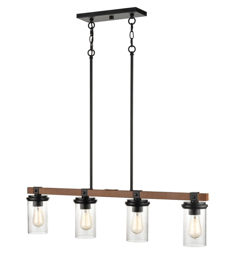 Millennium 3824-MB/WG Four Light Island Pendant, Matte Black/Wood Grain