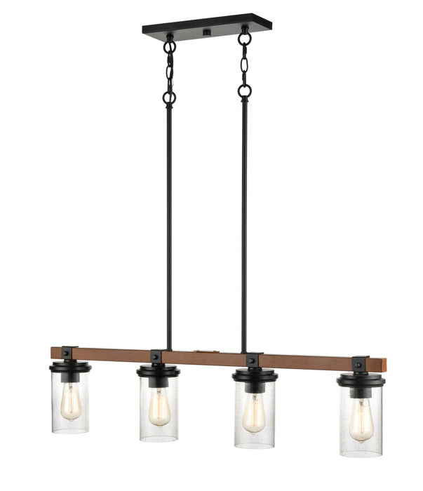 Millennium 3824-MB/WG Four Light Island Pendant, Matte Black/Wood Grain