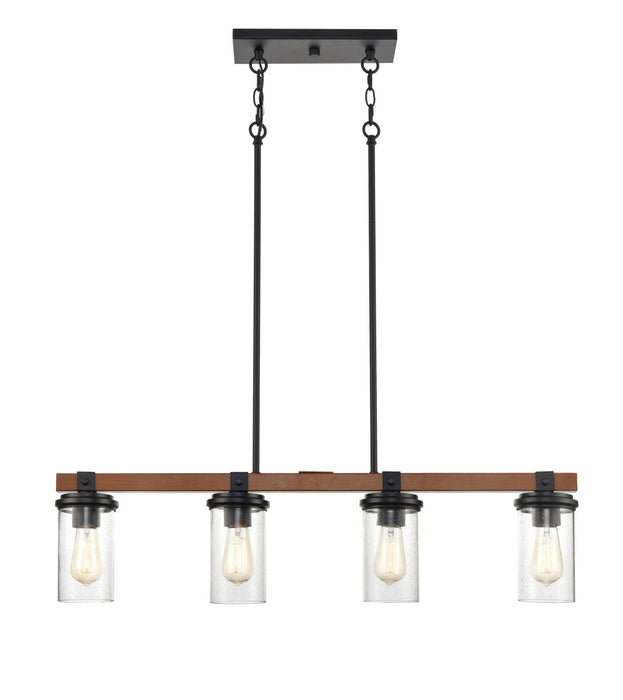 Millennium 3824-MB/WG Four Light Island Pendant, Matte Black/Wood Grain