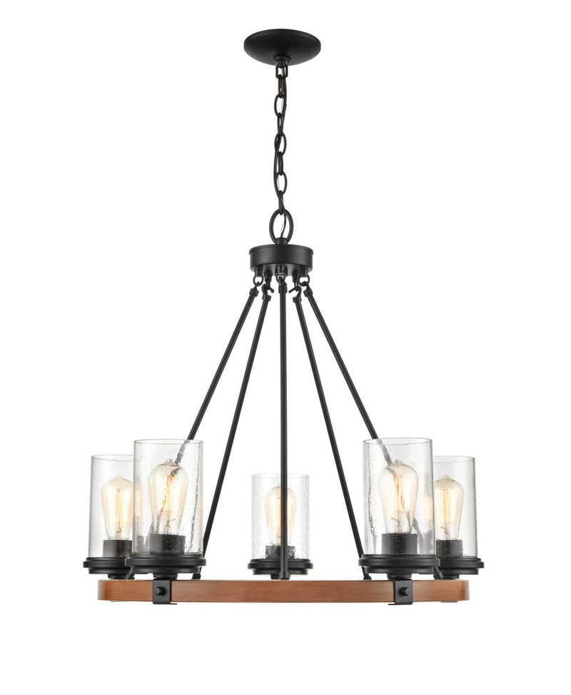 Millennium 3825-MB/WG Five Light Chandelier, Matte Black/Wood Grain