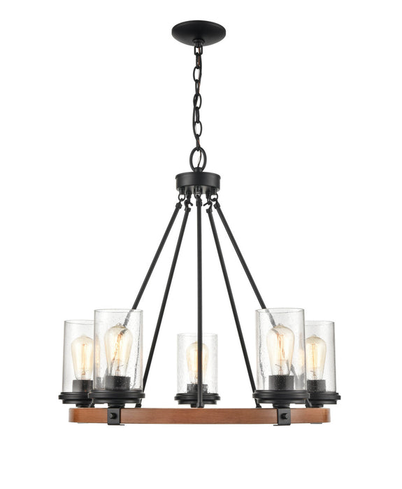 Millennium 3825-MB/WG Five Light Chandelier, Matte Black/Wood Grain