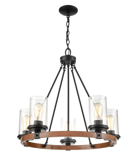 Millennium 3825-MB/WG Five Light Chandelier, Matte Black/Wood Grain