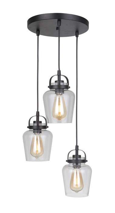 Craftmade 53592-FB Three Light Pendant, Flat Black