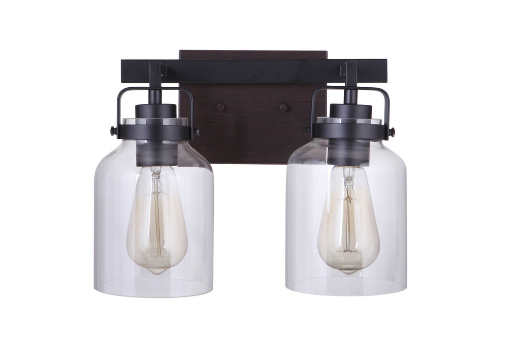 Craftmade 53602-FBDT Two Light Vanity, Flat Black / Dark Teak