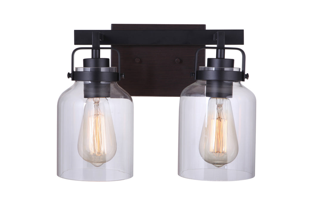 Craftmade 53602-FBDT Two Light Vanity, Flat Black / Dark Teak