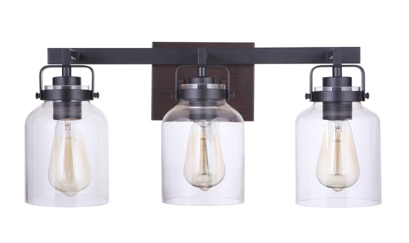 Craftmade 53603-FBDT Three Light Vanity, Flat Black / Dark Teak