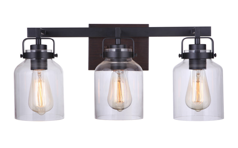 Craftmade 53603-FBDT Three Light Vanity, Flat Black / Dark Teak