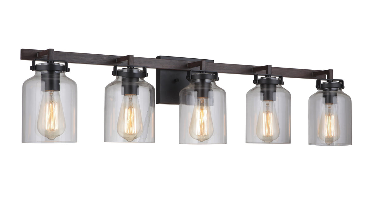 Craftmade 53605-FBDT Five Light Vanity, Flat Black / Dark Teak