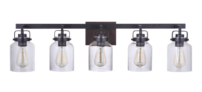 Craftmade 53605-FBDT Five Light Vanity, Flat Black / Dark Teak