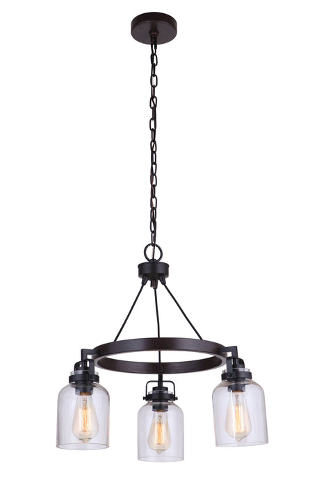Craftmade 53623-FBDT Three Light Chandelier, Flat Black / Dark Teak