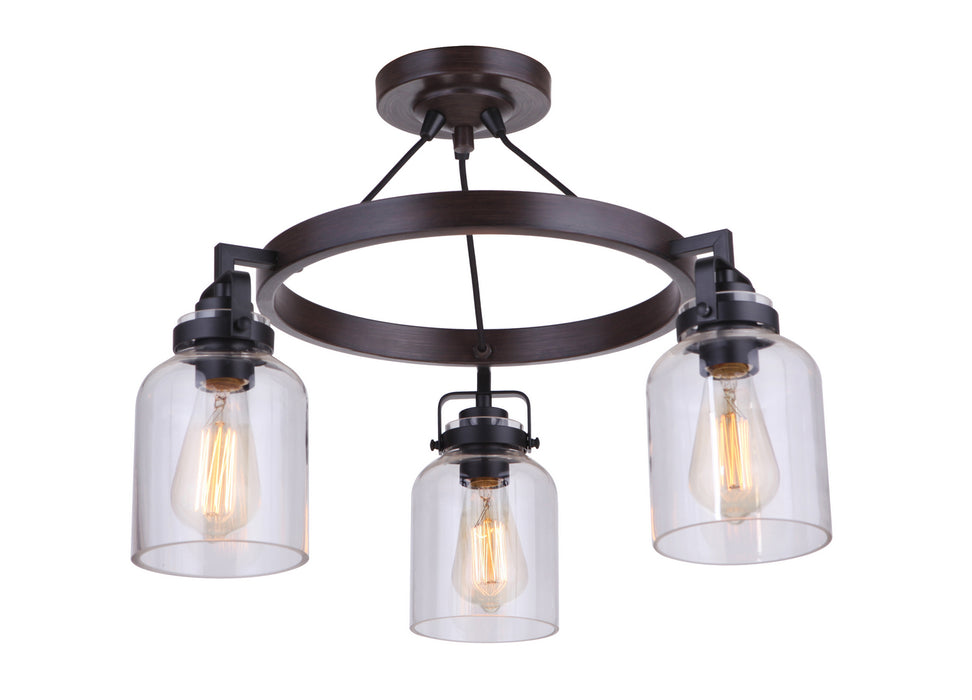 Craftmade 53653-FBDT Three Light Semi Flush Mount, Flat Black / Dark Teak