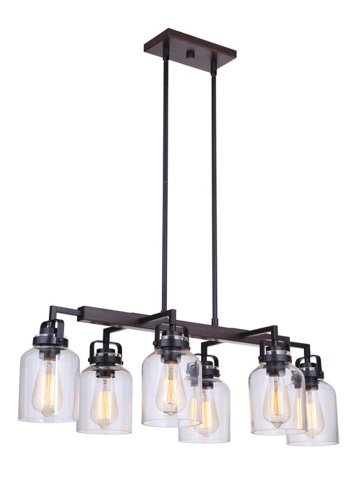 Craftmade 53676-FBDT Six Light Island Pendant, Flat Black / Dark Teak