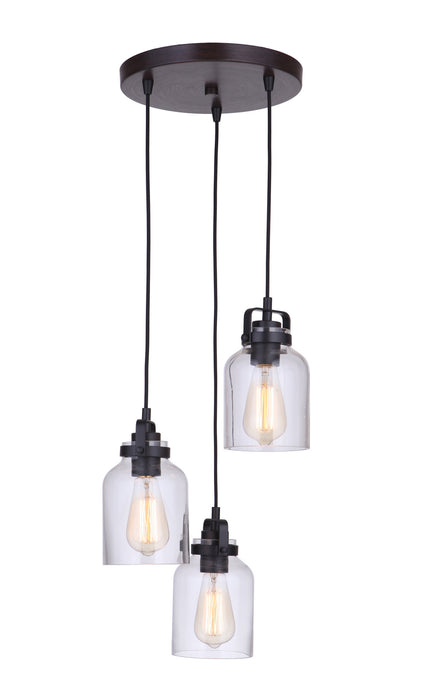 Craftmade 53692-FBDT Three Light Pendant, Flat Black / Dark Teak