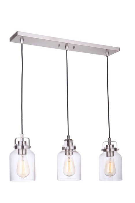Craftmade 53693-BNK Three Light Linear Pendant, Brushed Polished Nickel