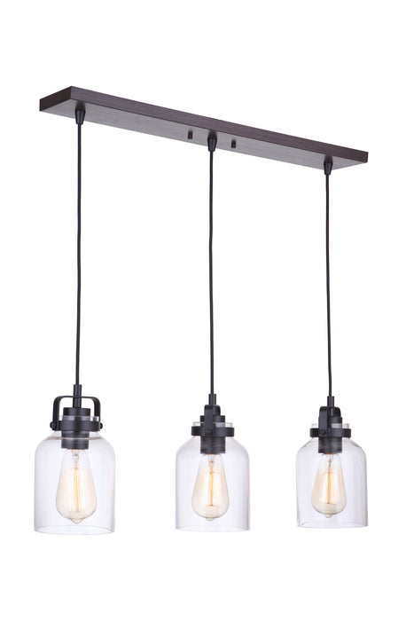 Craftmade 53693-FBDT Three Light Linear Pendant, Flat Black / Dark Teak