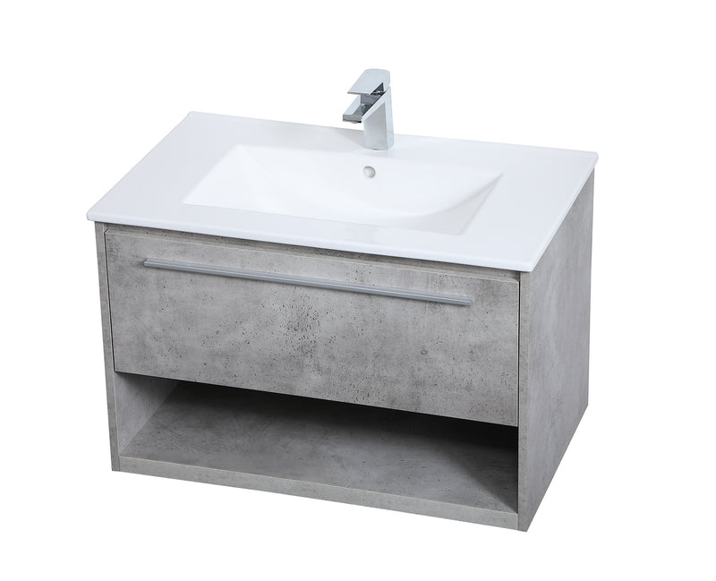 Elegant Lighting VF43030CG Single Bathroom Floating Vanity, Concrete Grey
