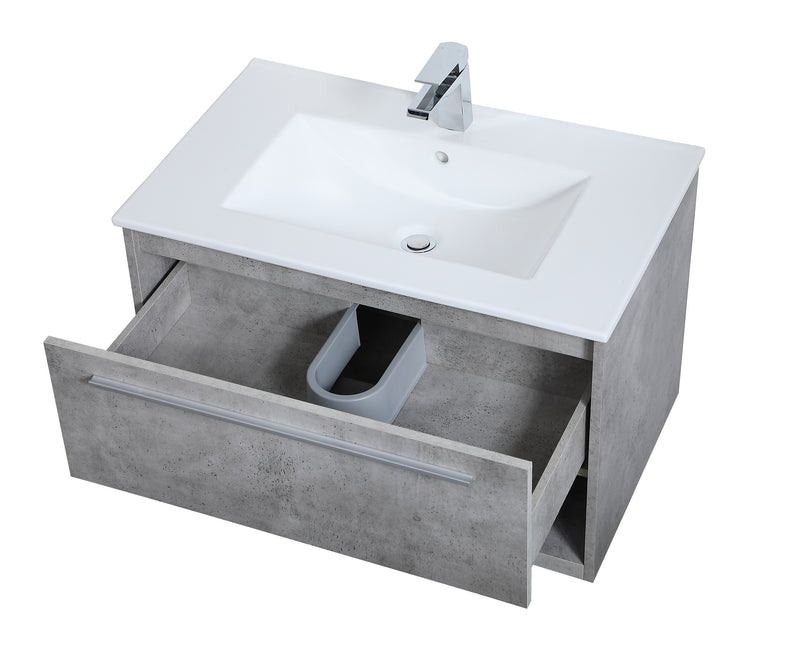Elegant Lighting VF43030CG Single Bathroom Floating Vanity, Concrete Grey