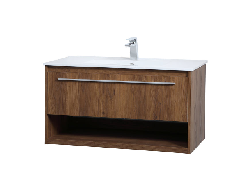Elegant Lighting VF43036WB Single Bathroom Floating Vanity, Walnut Brown