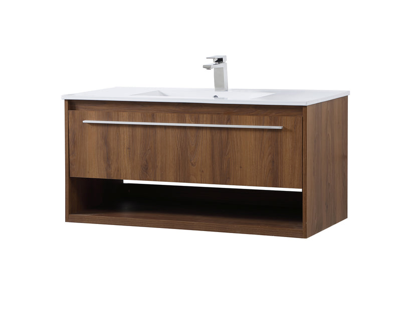 Elegant Lighting VF43040WB Single Bathroom Floating Vanity, Walnut Brown
