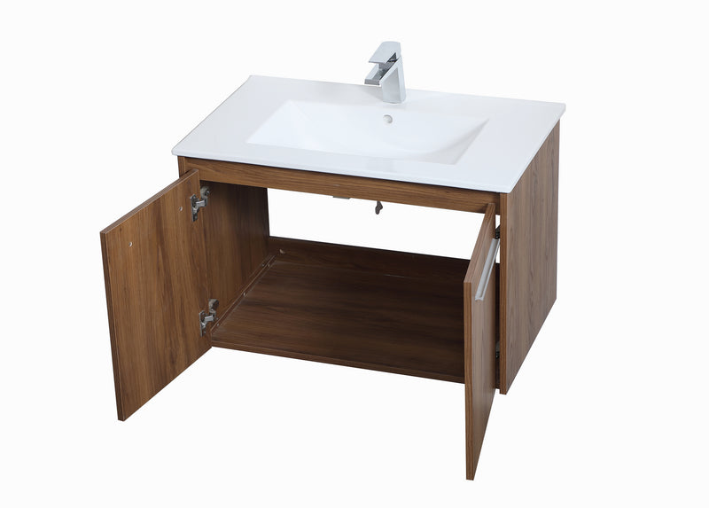 Elegant Lighting VF44030WB Single Bathroom Floating Vanity, Walnut Brown